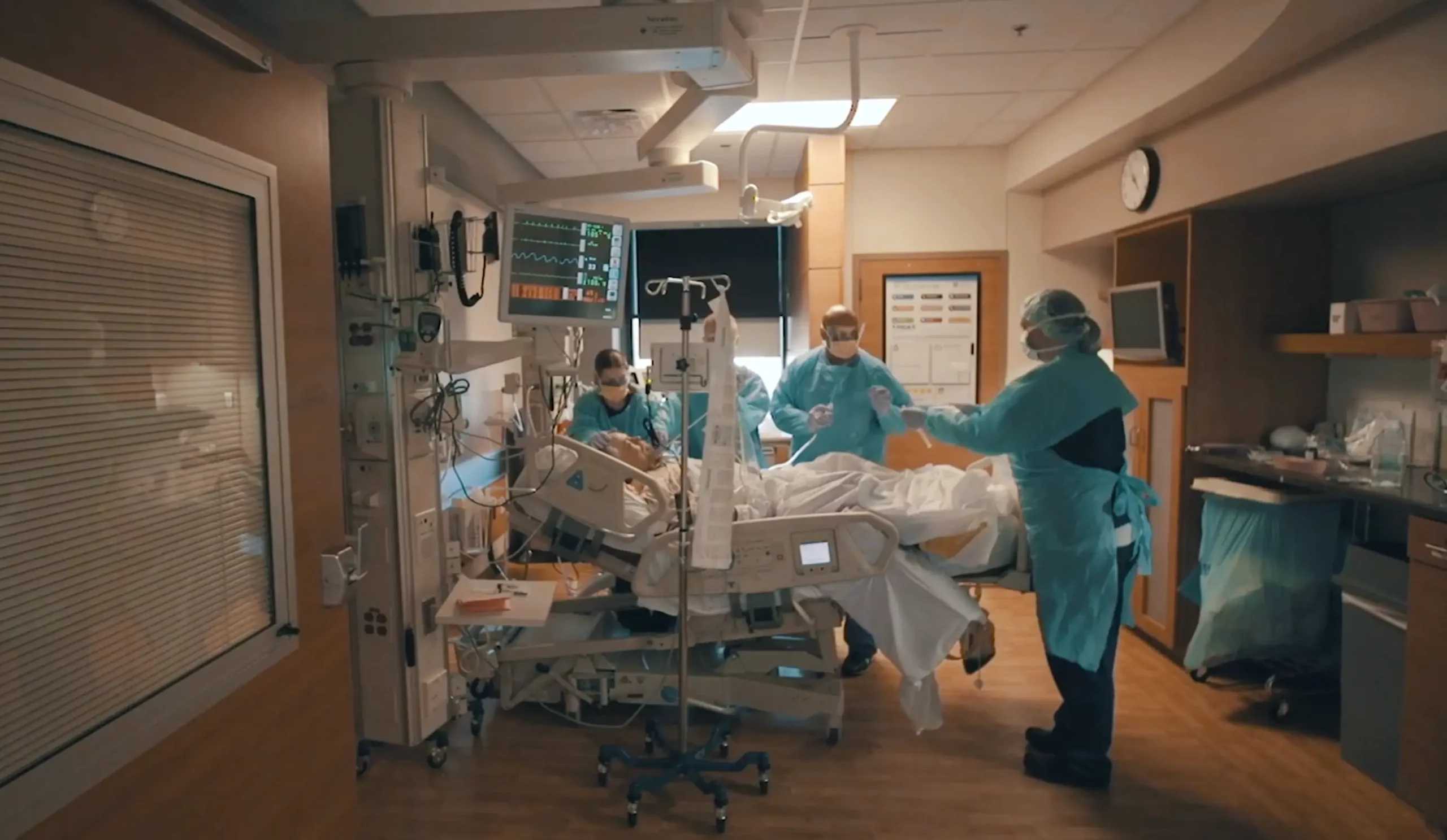 Behind the scenes of a healthcare video production set in an operation room.