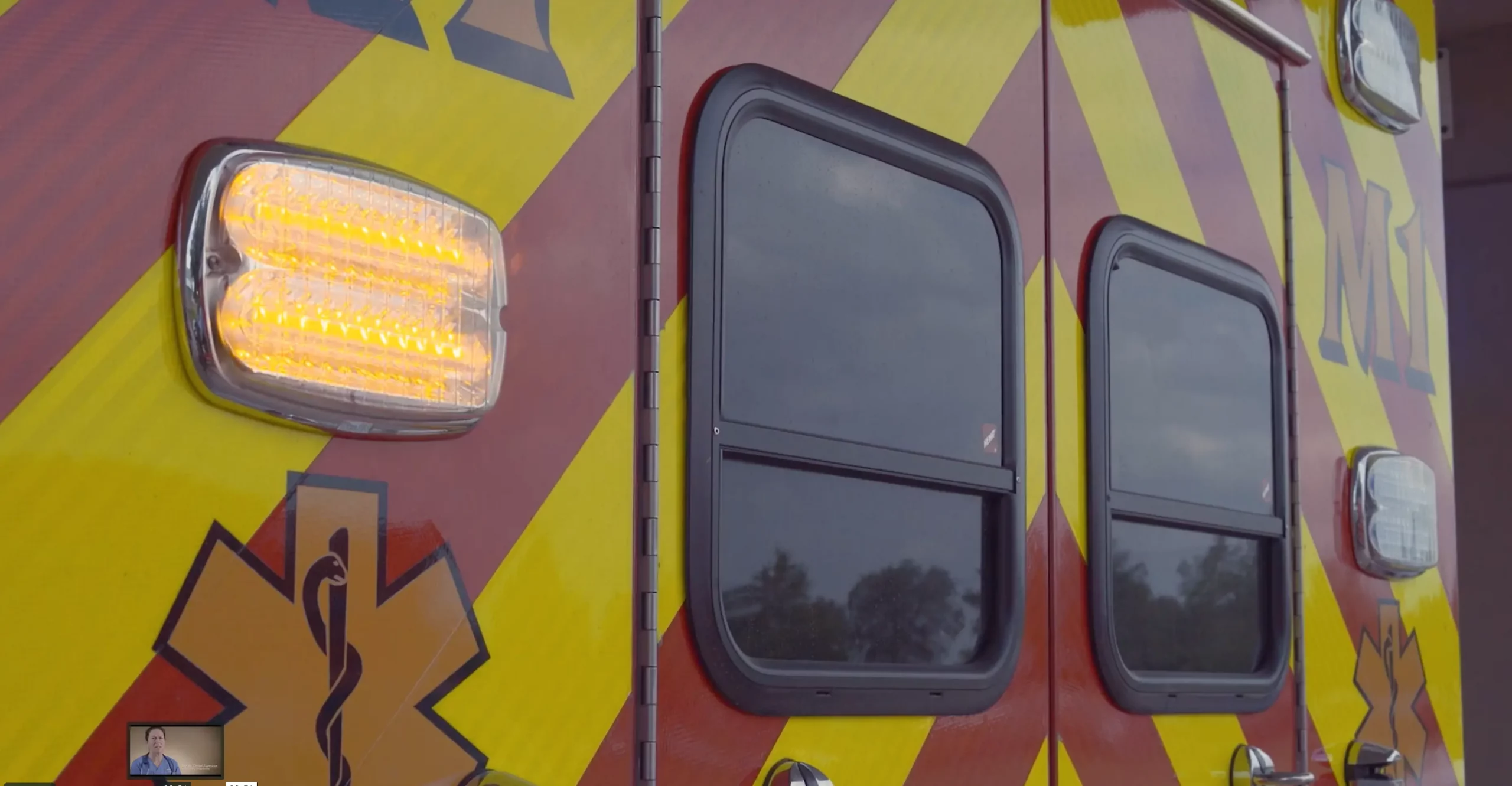 Rear lights on an ambulance being filmed by a healthcare video production company in Dallas.