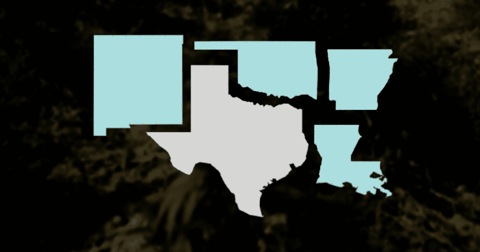 Video production showing the shapes of New Mexico, Oklahoma, Arkansas, and Louisiana overlayed onto a photo of cannabis.