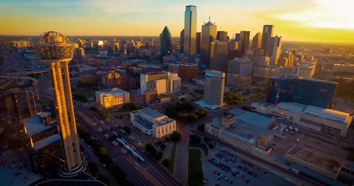 Dallas skyline during sunset captured by a video production agency in Dallas.
